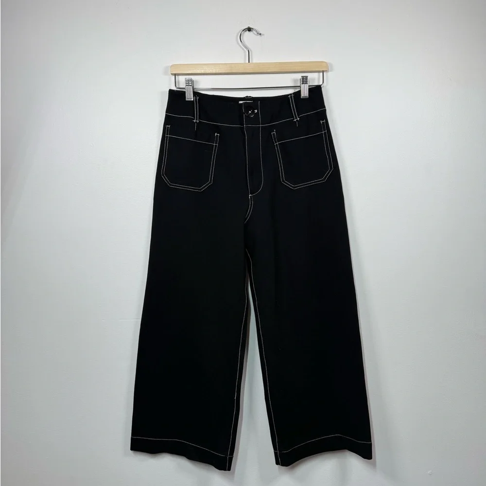 Anthropologie The Colette Contrast-Stitch Cropped Wide-Leg Pants‎ Size 29 - Picture 3 of 6